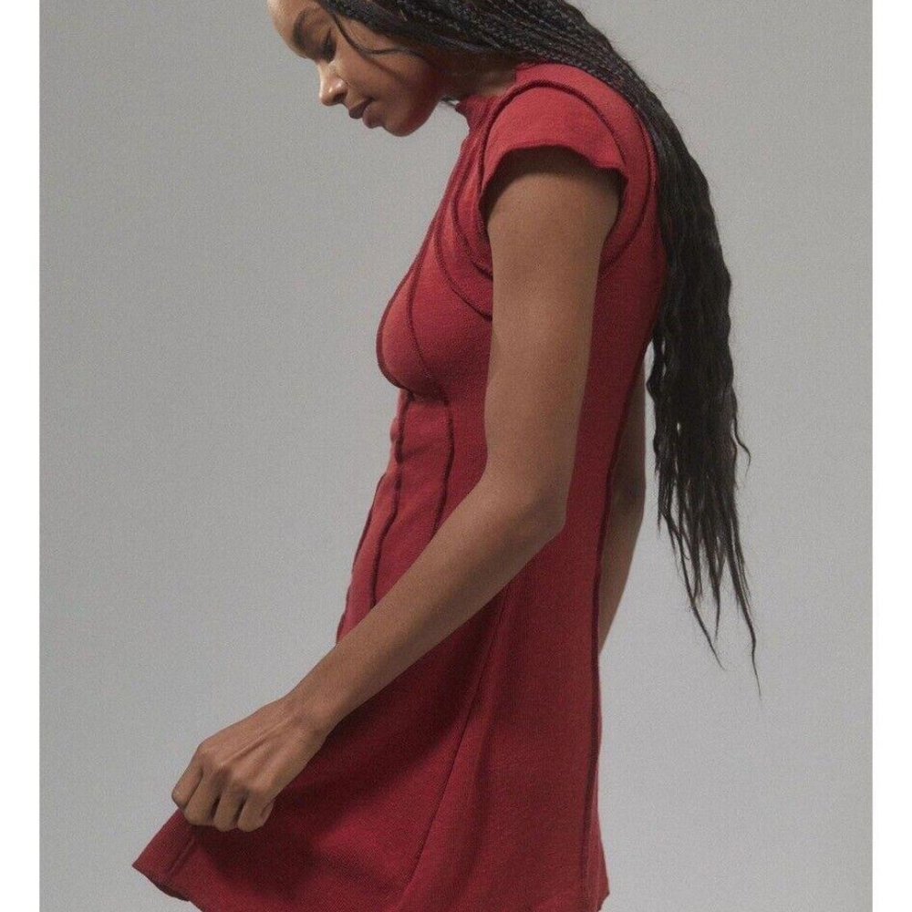 Urban Outfitters UO Rishe Red Exposed Seamed Mini Short Sleeve Dress Sz S Small - Picture 2 of 14
